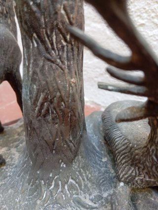 Lámpara de bronce anticuario - Escultura ciervos