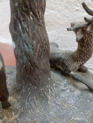 Lámpara de bronce anticuario - Escultura ciervos