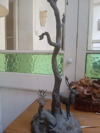 Lámpara de bronce anticuario - Escultura ciervos