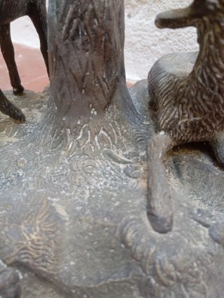Lámpara de bronce anticuario - Escultura ciervos