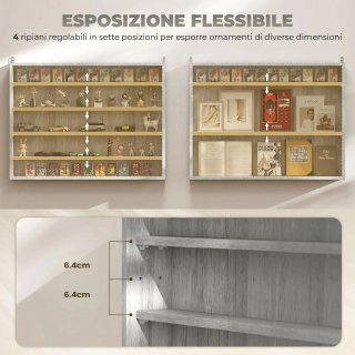 Vetrina per 4 Ripiani in Legno con Ante di Vetro