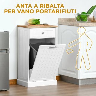 Credenza Cucina con Cassetto e Bidoni 38 L Bianco