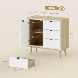 Credenza Moderna con 3 Cassetti in Bianco Lucido
