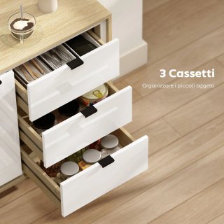 Credenza Moderna con 3 Cassetti in Bianco Lucido