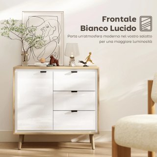 Credenza Moderna con 3 Cassetti in Bianco Lucido