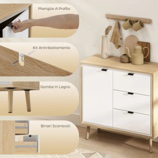 Credenza Moderna con 3 Cassetti in Bianco Lucido