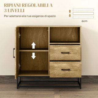 Credenza Moderna 2 Cassetti Marrone 80x40x78 cm