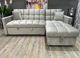 Sofá Cama Chaise Longue Gris Terciopelo