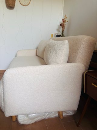 Sofá Cama de Tejido Teddy Blanco Roto