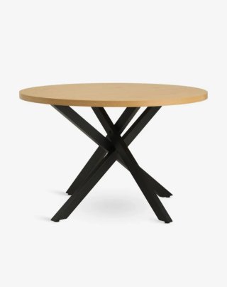 Mesa redonda comedor de madera y metal.
