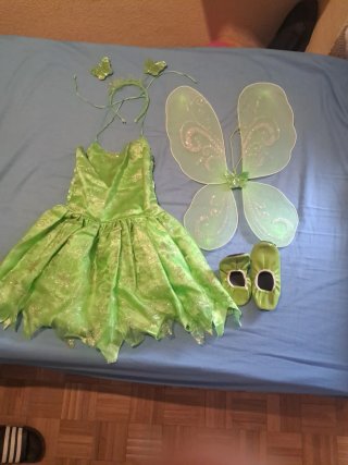 Disfraz hada verde con alas y zapatos 4 o 5 años