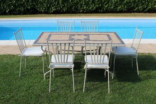Tavolo da Esterno 160x90cm Piano a Mosaico Cemento