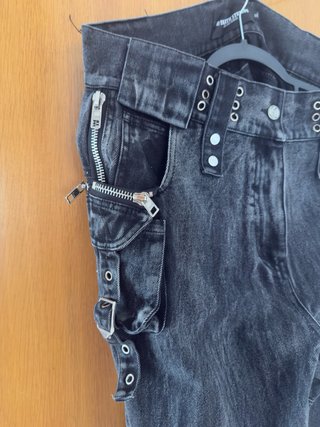 Pantalones Cargo Flared Stone Wash Negros XL
