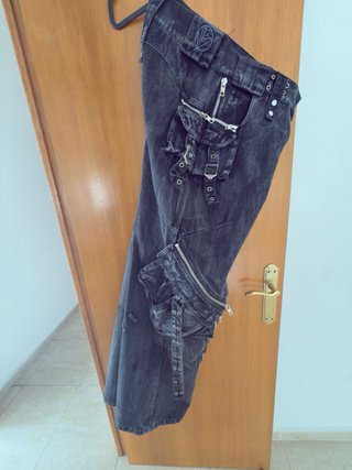 Pantalones Cargo Flared Stone Wash Negros XL