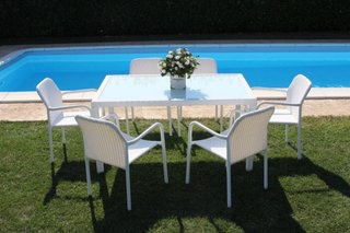 Tavolo da Esterno 150x90 Polyrattan Piano in Vetro