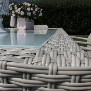Tavolo da Esterno 150x90 Polyrattan Piano in Vetro