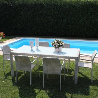 Tavolo da Esterno 150x90 Polyrattan Piano in Vetro