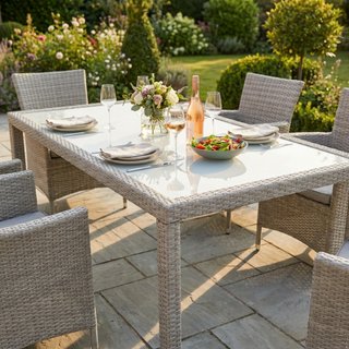 Tavolo da Esterno 150x90 Polyrattan Piano in Vetro