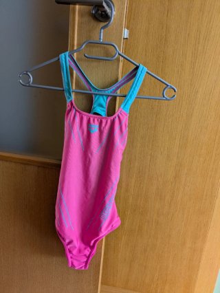 Bañador Natación Arena Niña Rosa y Turquesa