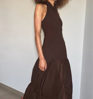 Vestido Zara Marrón Cuello Halter Talla L