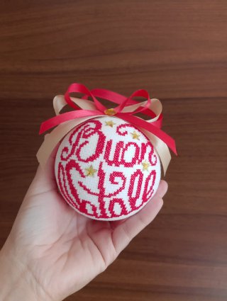 Pallina Natale Punto Croce 10cm Buon Natale