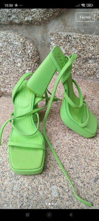 Sandália Zara Verde Salto Bloco