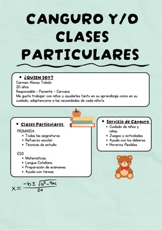Servicio de niñera/ clases particulares