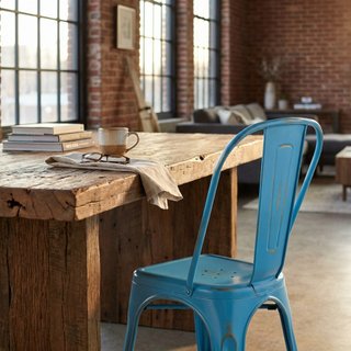Sedia da Pranzo Metallo Azzurro Anticato 35x85cm