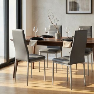 Sedia da Pranzo Imbottita Grigia Gambe in Metallo