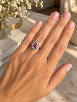 Anillo de Oro Blanco con Rubí y Brillantes