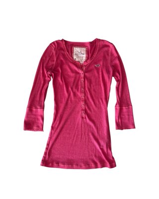 Camiseta Hollister Manga Larga Rosa Talla M