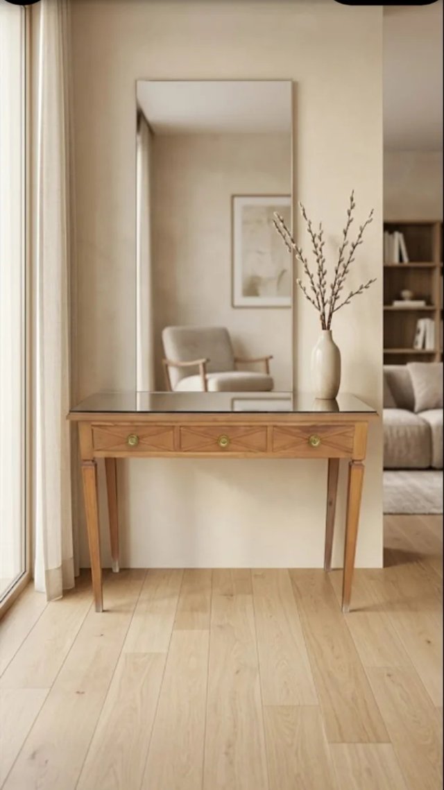 Consola de madera y cristal