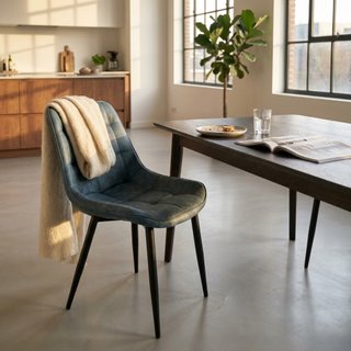 Sedia da Pranzo Imbottita Ecopelle Blu Gambe Nere