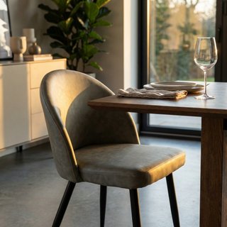 Sedia da Pranzo Ecopelle Tortora Gambe in Metallo