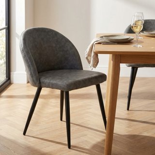 Sedia da Pranzo in Ecopelle Grigia Gambe Metallo