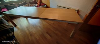 Conjunto mesa y 4 sillas madera y tela