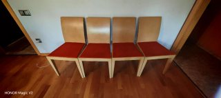 Conjunto mesa y 4 sillas madera y tela