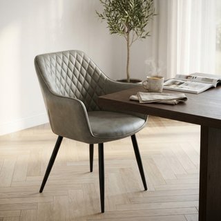 Sedia in Ecopelle Tortora Trapuntata con Braccioli