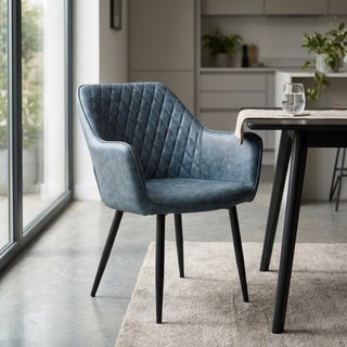 Sedia Pranzo Imbottita Ecopelle Blu Gambe Metallo