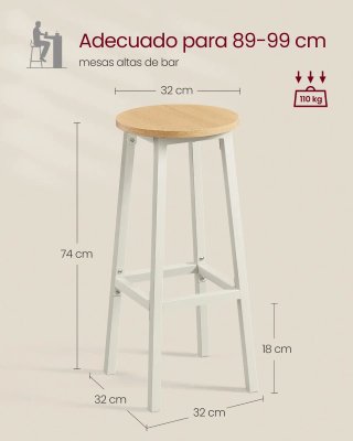 Set 2x Taburetes de Bar VASAGLE LBC132Y01 74 cm