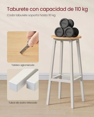 Set 2x Taburetes de Bar VASAGLE LBC132Y01 74 cm