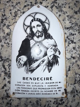 Placa Sagrado Corazón Porcelana y Metal 1920