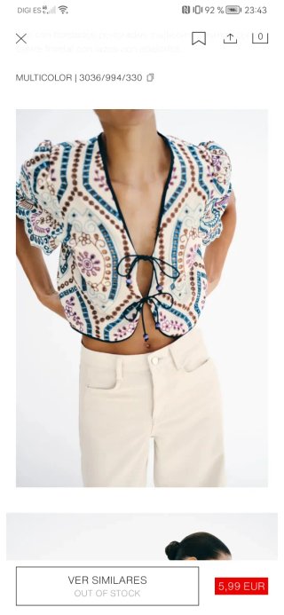 Top Zara Multicolor Bordado