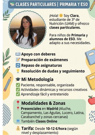 Clases particulares Primaria y ESO. Aluche y alred