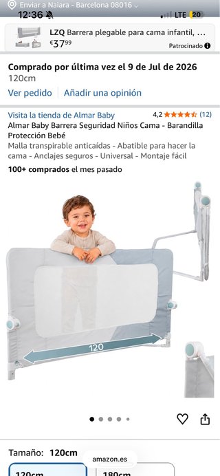 Barrera de Cama Almar Baby 120cm (son 2)