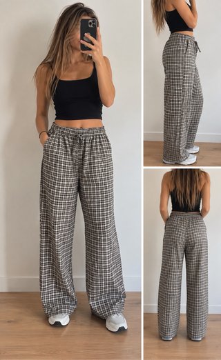 Pantalón cuadros beige y gris talla única