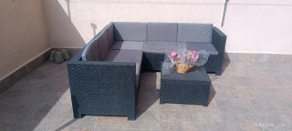 Sofá de Ratán con Mesa y Cojines