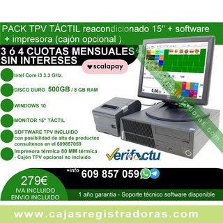 Pack TPV Táctil 15 Core i3 + W10 + Impresora
