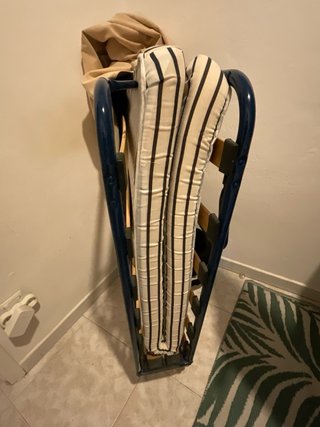 Cama Plegable Individual Beige/Azul