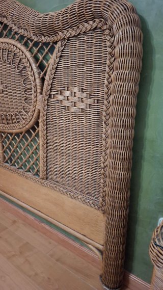 Cabecero de Madera y Mimbre para Cama 150cm